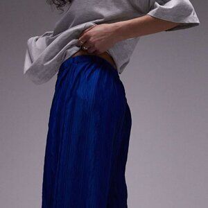 💙 Topshop Crinkle Plissé Wide-Leg Pants – Cobalt Blue, Size S (US 6)